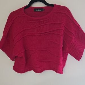 Short Sleeve Textured Knit Sweater - Bright Pink